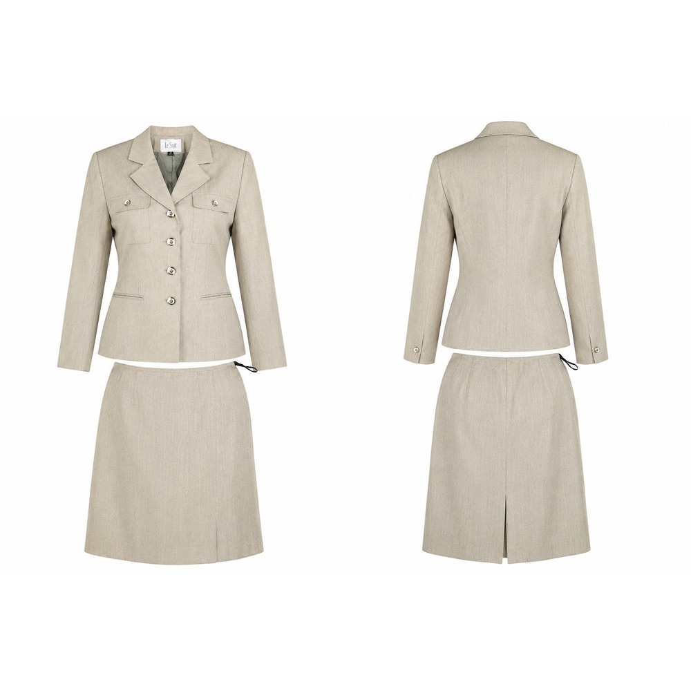 Le Suit Skirt Suit Women 10P Tan Petite 2 Piece Blazer Set Vintage Career